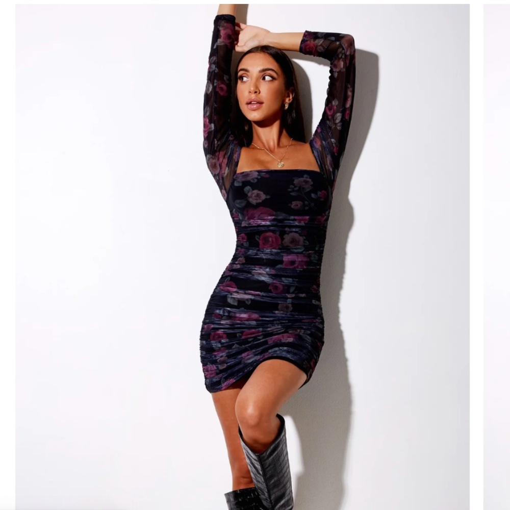 Motel Rocks Mariane Bodycon Dress in Vintage Rose y2k 120 - Picture 2 of 6